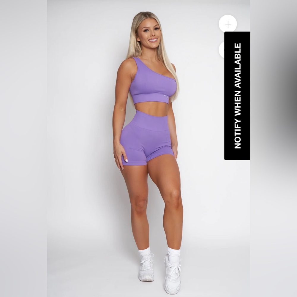 Pcheebum 2 Piece Lavender One Shoulder Seamless Scrunch Butt Workout Set Size M